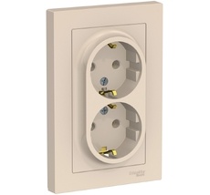 Розетка встраиваемая двойная с заземлением (бежевый) Systeme Electric ATN000224