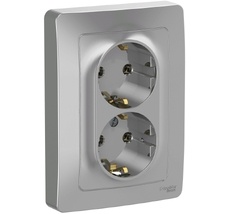 Розетка встраиваемая двойная с заземлением (алюминий) Systeme Electric BLNRS001023