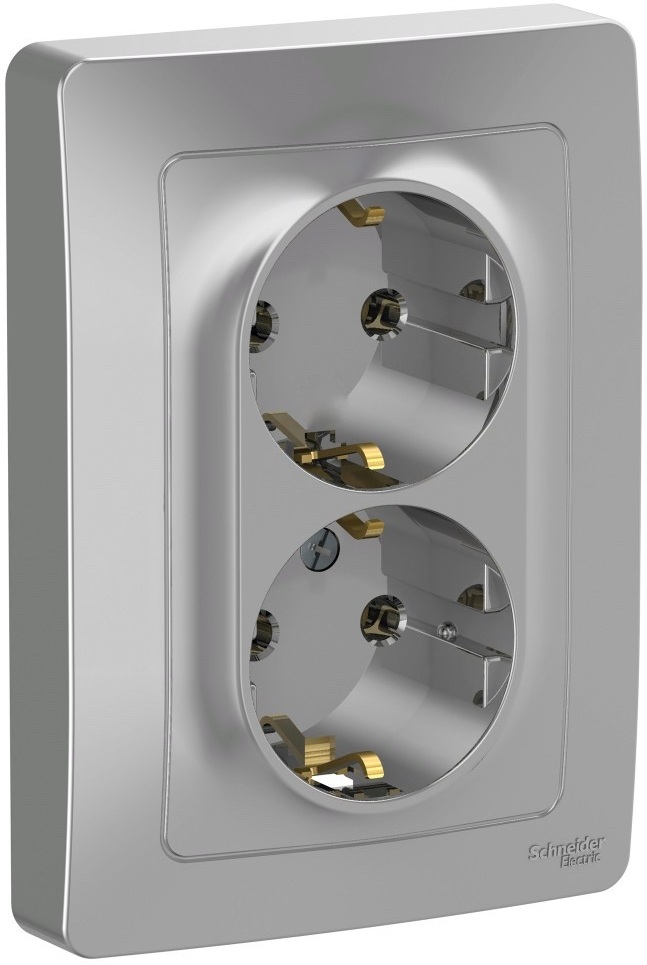 Розетка встраиваемая двойная с заземлением (алюминий) Systeme Electric BLNRS001023