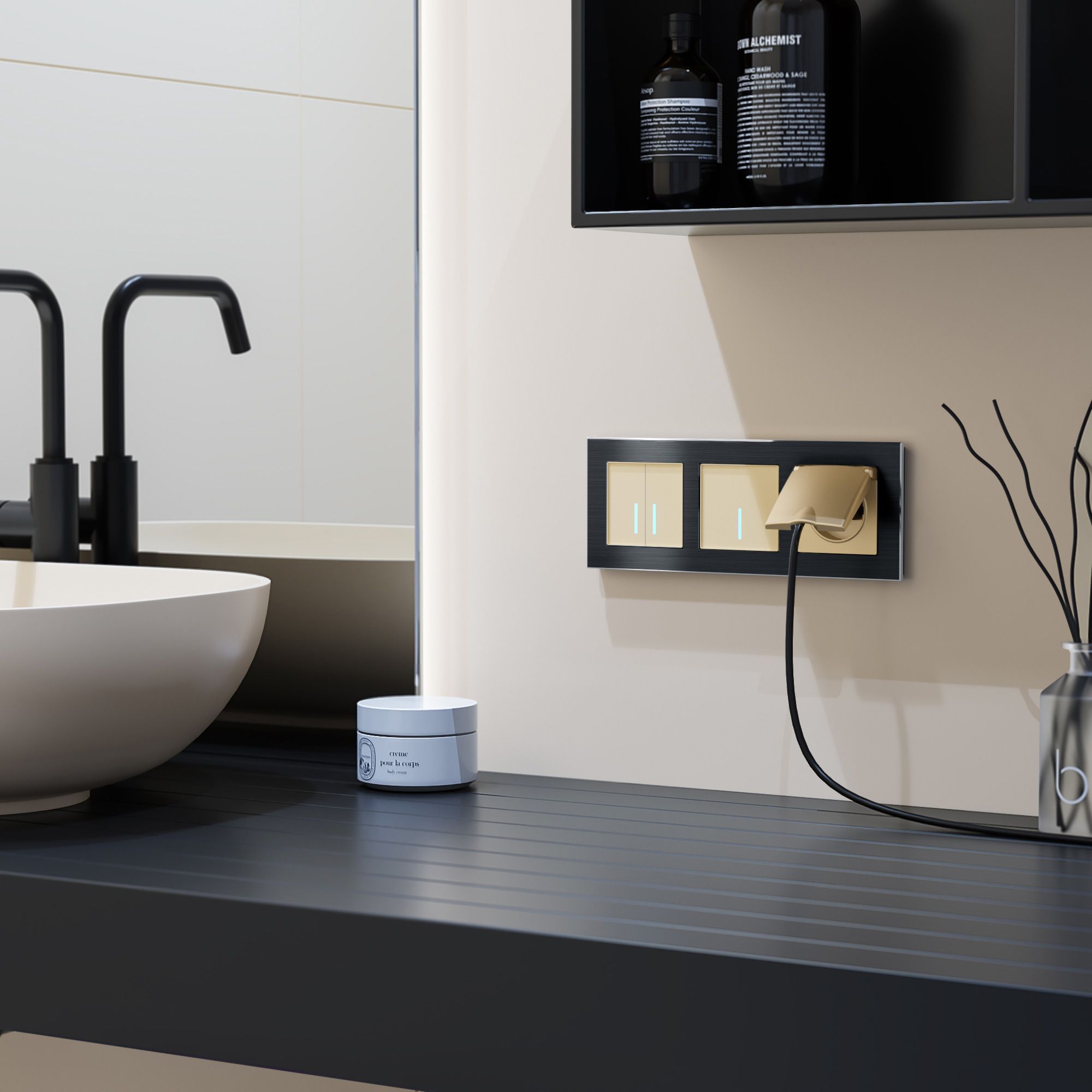 Сенсорный выключатель двухклавишный с управлением по Wi-Fi (шампань) Werkel a048329_WR