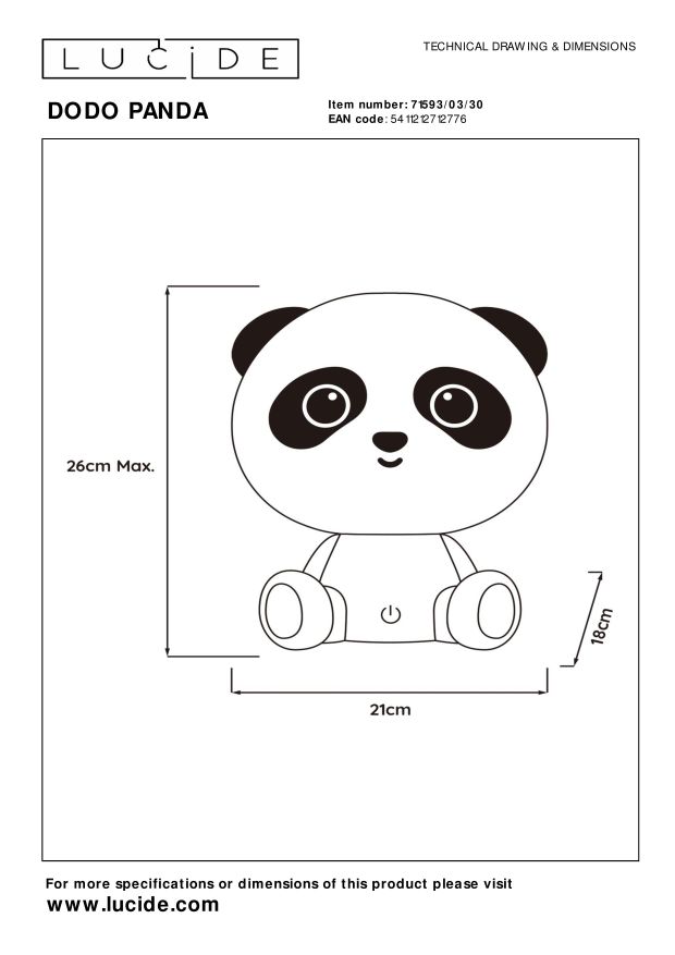 Настольная лампа Lucide DODO PANDA 71593/03/30