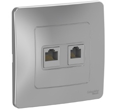 Розетка встраиваемая телефонная RJ-11 + Ethernet RJ-45 (алюминий) Systeme Electric BLNIS045113
