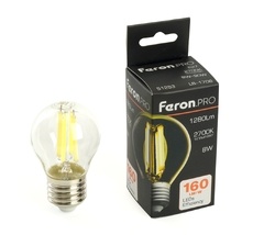 Лампа светодиодная филамент G45 шар 8W 175-265V E27 2700К Feron 51253_FR
