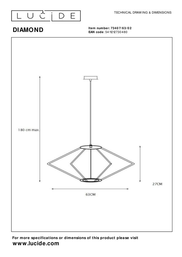 Подвесной светильник Lucide DIAMOND 73407/63/02