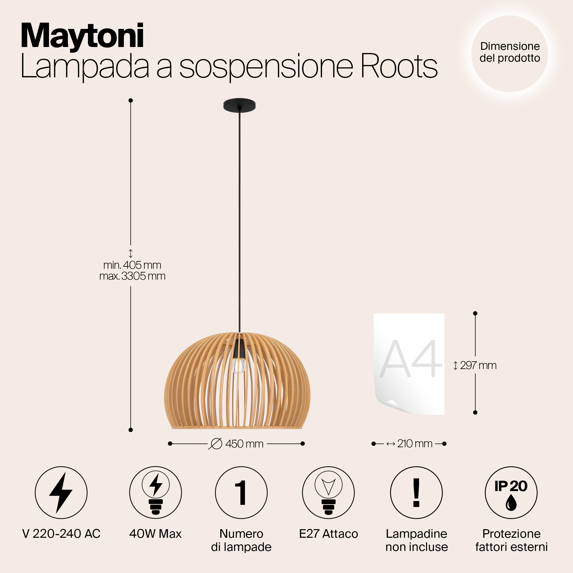 Подвесной светильник Maytoni Roots MOD195PL-01W1_MY