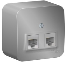 Розетка накладная телефонная RJ-11 + Ethernet RJ-45 (алюминий) Systeme Electric BLNIA045113
