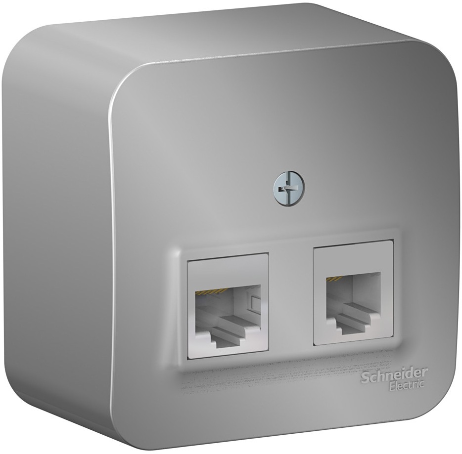 Розетка накладная телефонная RJ-11 + Ethernet RJ-45 (алюминий) Systeme Electric BLNIA045113