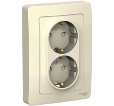 Розетка встраиваемая двойная с заземлением и шторками (молочный) Systeme Electric BLNRS001122