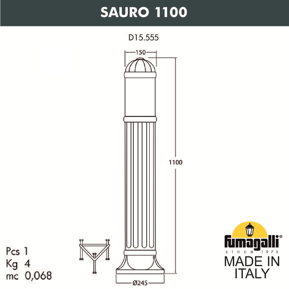 Уличный садовый светильник-столбик FUMAGALLI SAURO D15.555.000.VXF1R.FRA