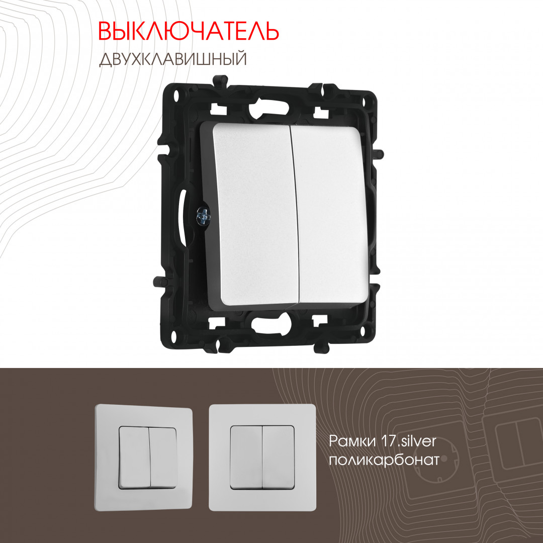 Выключатель двухклавишный 10AX 250V Arte Milano 217.30-2.silver