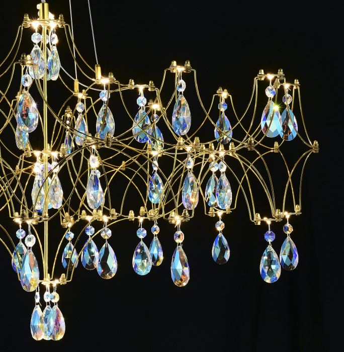 Подвесная люстра светодиодная с пультом и хрустальными подвесками K9 MyFar MR2653-57P-50CD