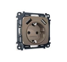 Розетка Ambrella Volt OMEGA 2USB A+A 18W быстрая зарядка с заземлением и шторками 2P+E 16A-250 QUANT MO639010_AMB