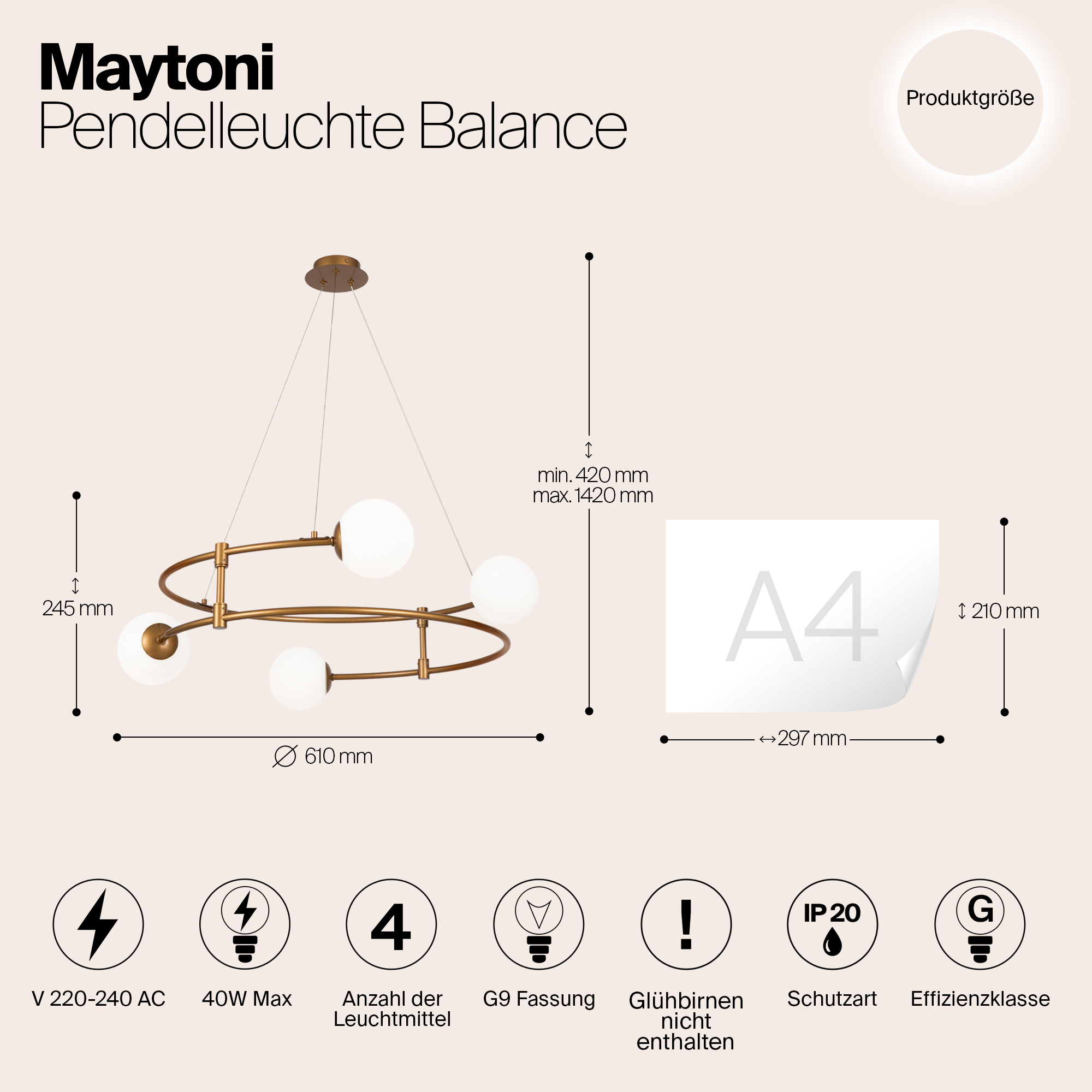 Подвесная люстра Maytoni Balance MOD317PL-04G_MY