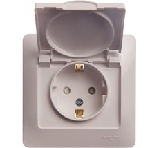 Розетка встраиваемая с заземлением, шторками и крышкой (белый) Systeme Electric GSL000146