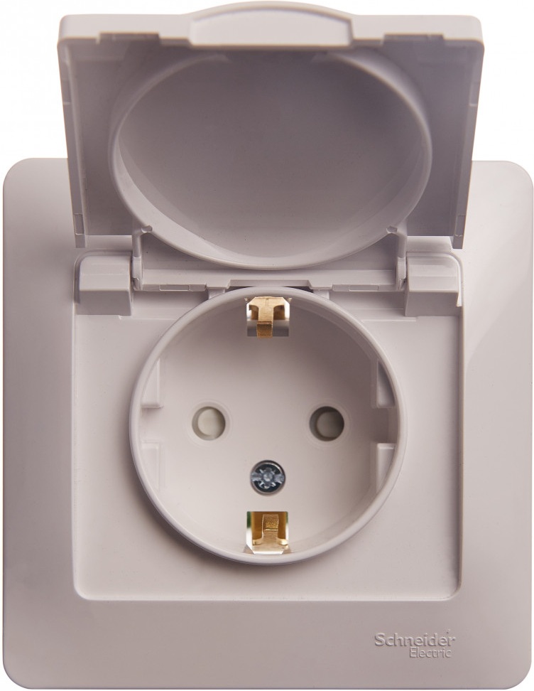 Розетка встраиваемая с заземлением, шторками и крышкой (белый) Systeme Electric GSL000146