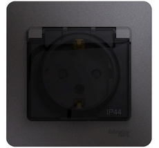 Розетка встраиваемая с заземлением, шторками и крышкой (графит) IP44 Systeme Electric GSL001348