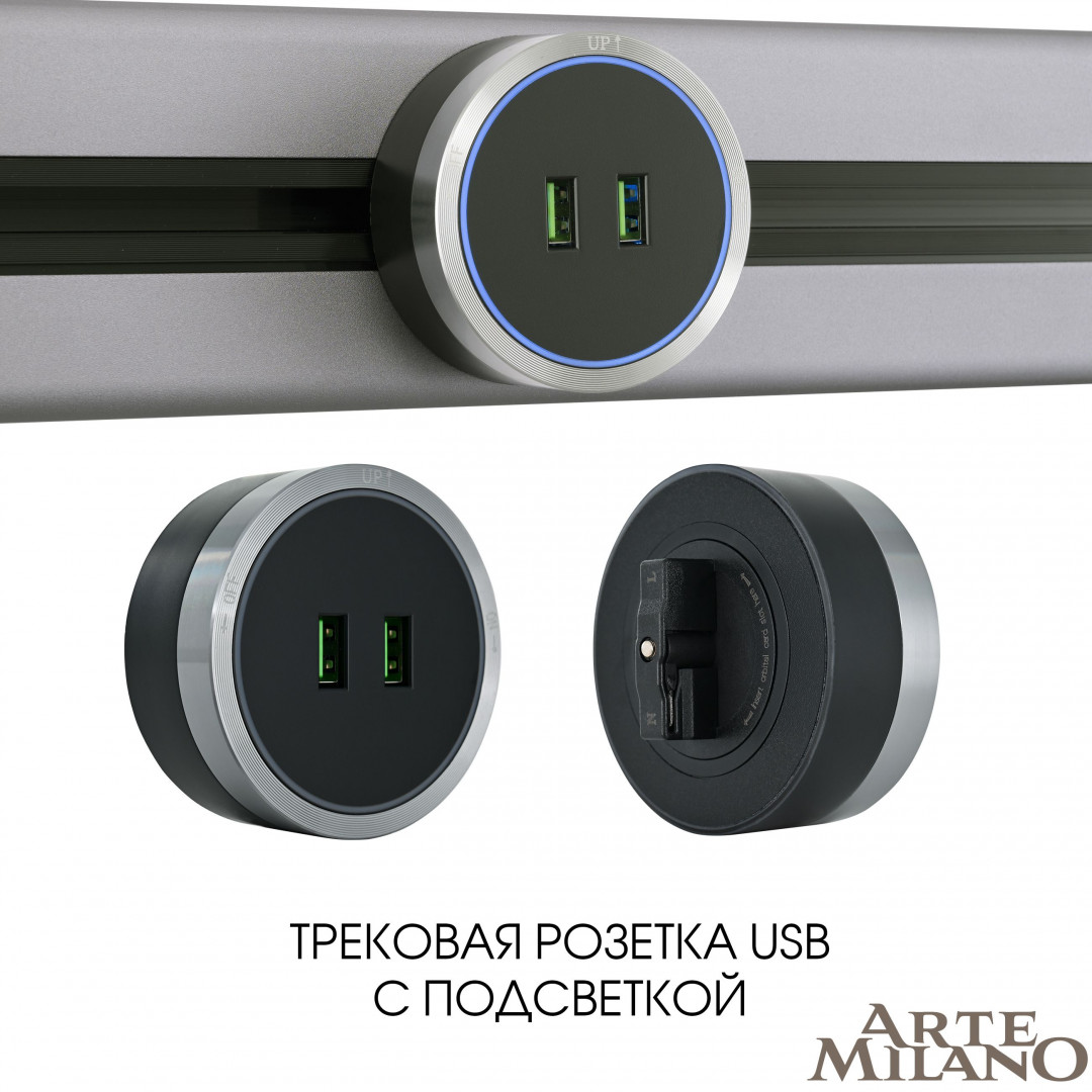Трековая розетка Arte Milano track-sockets 380066TS LED/USBx2 Grey