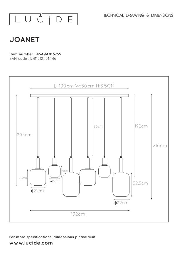 Подвесной светильник Lucide JOANET 45494/06/65