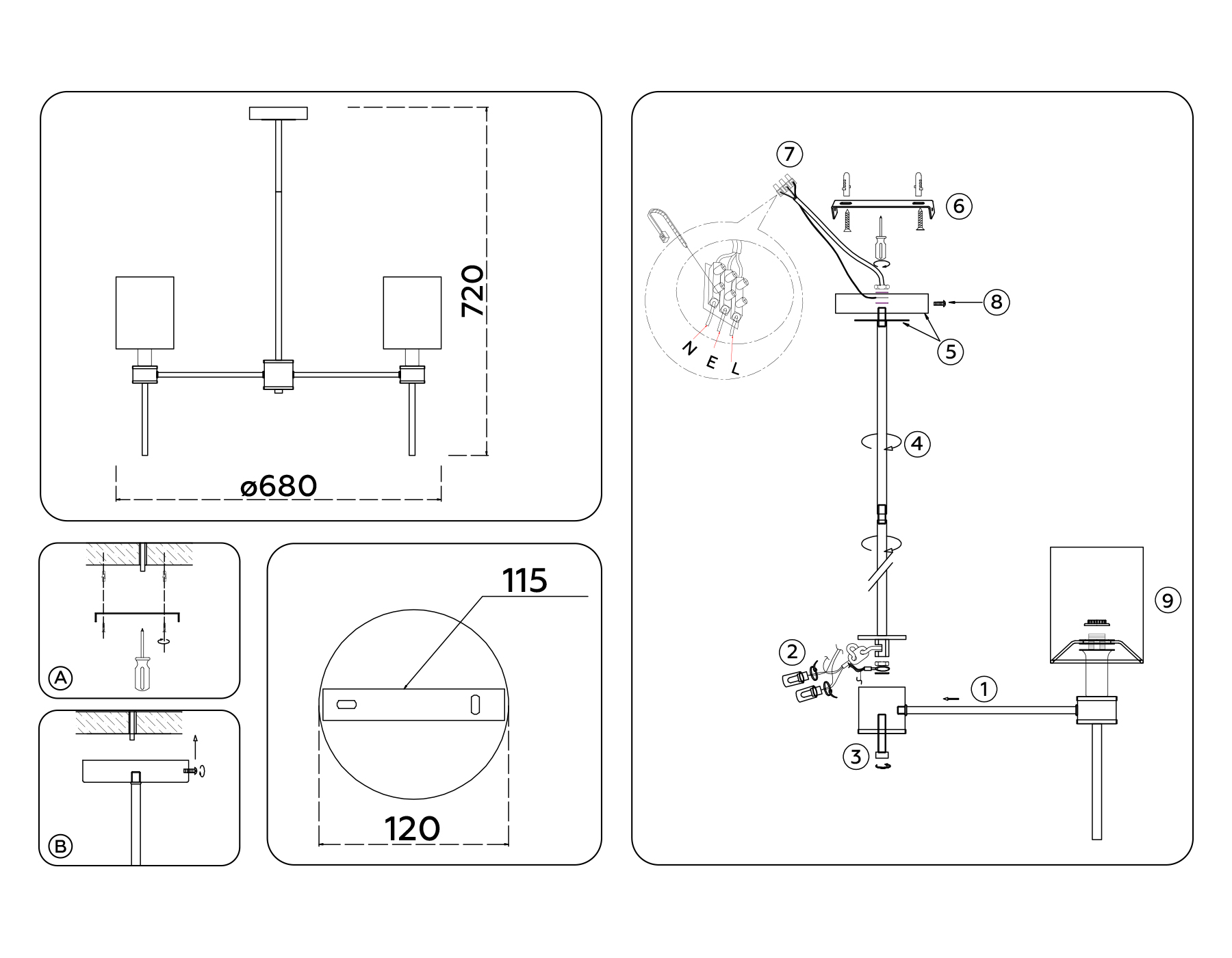 Подвесная люстра на штанге Ambrella Light HIGH LIGHT Classic LH72371_AMB