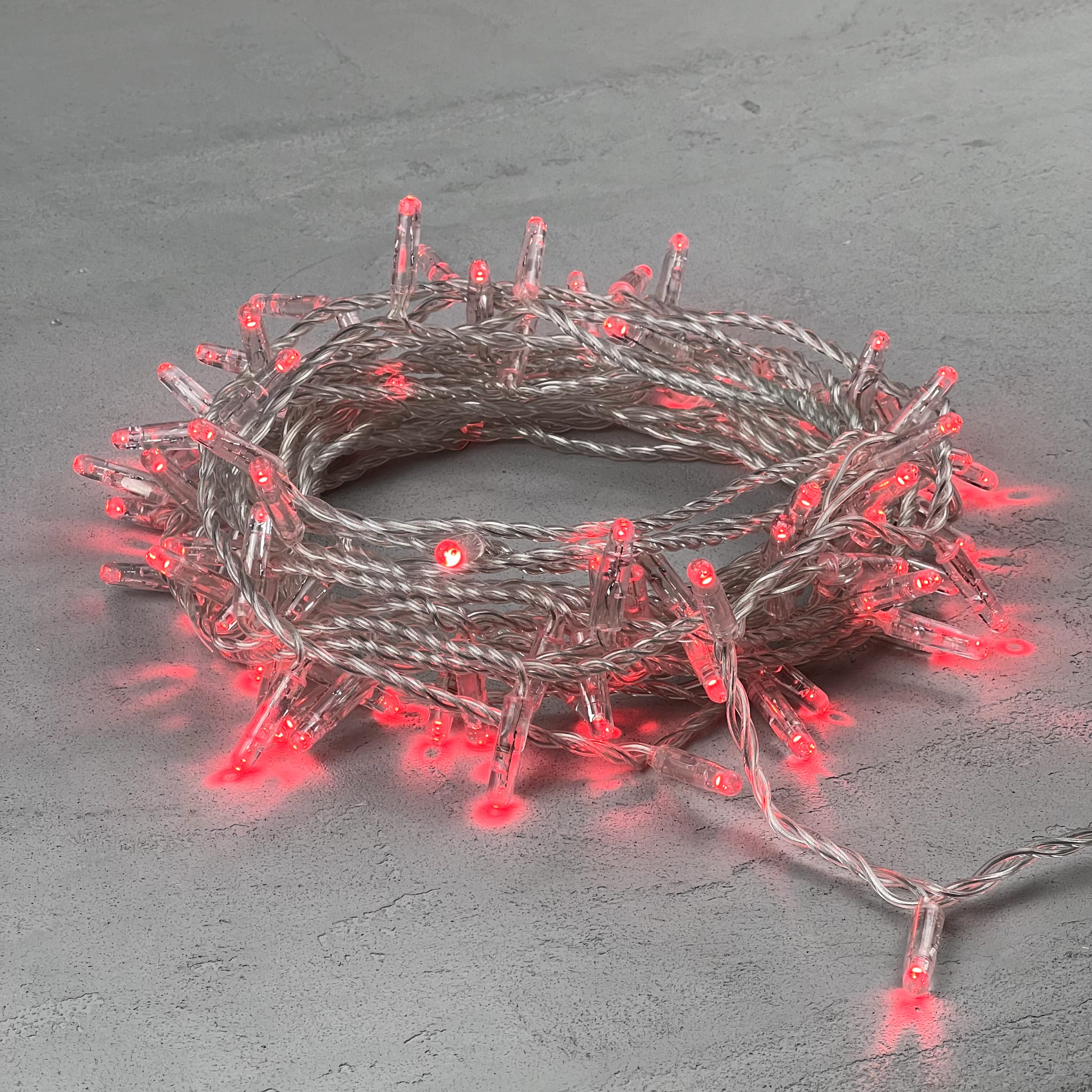 Гирлянда Нить с Колпачком 10м Красная 220В, 100 LED, Провод Прозрачный ПВХ, IP65 LTC PST100CAP-10-2R PST100CAP-10-2R