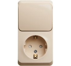 Розетка накладная с заземлением с одноклавишным выключателем (кремовый) Systeme Electric BPA16-201K