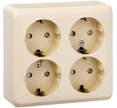 Розетка накладная четверная с заземлением и шторками (кремовый) Systeme Electric PA16-208K
