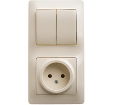 Розетка встраиваемая с заземлением с двухклавишным выключателем (бежевый) Systeme Electric GSL000272