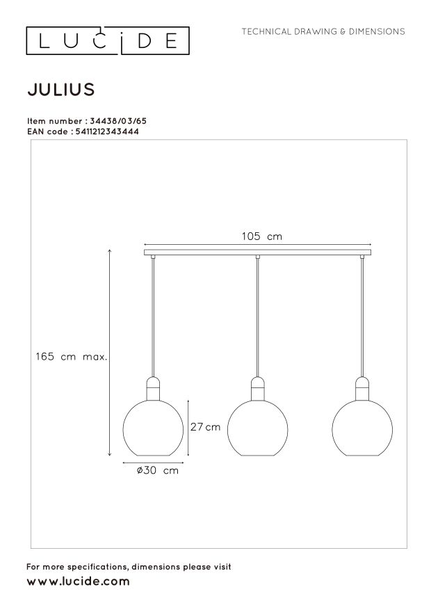 Подвесной светильник Lucide JULIUS 34438/03/65