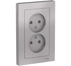 Розетка встраиваемая двойная без заземления (алюминий) Systeme Electric ATN000320