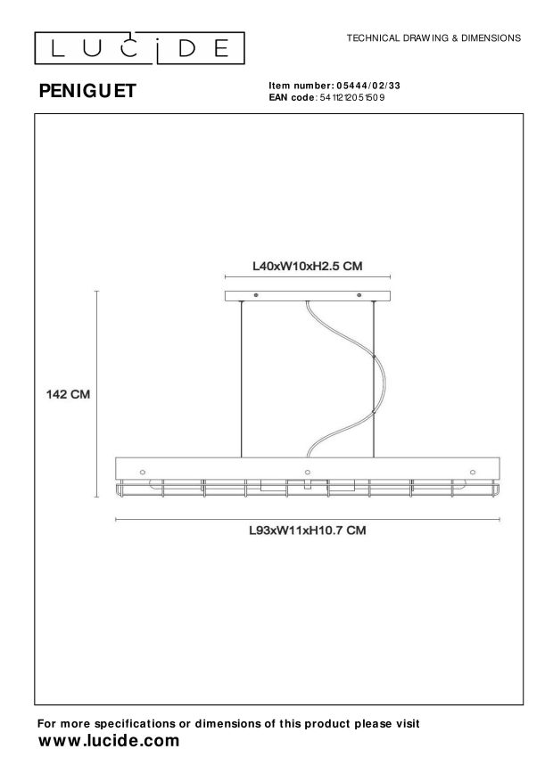 Подвесной светильник Lucide PENIGUET 05444/02/33
