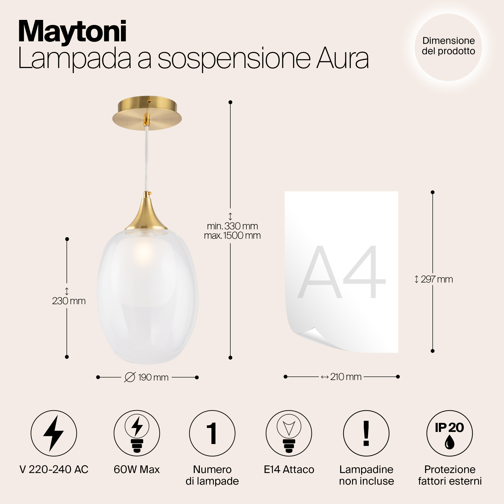Подвесной светильник Maytoni Aura MOD016PL-01BS_MY