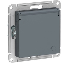 Розетка встраиваемая с заземлением, шторками и крышкой (грифель) Systeme Electric ATN000746