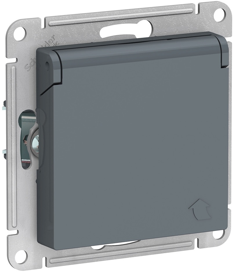 Розетка встраиваемая с заземлением, шторками и крышкой (грифель) Systeme Electric ATN000746