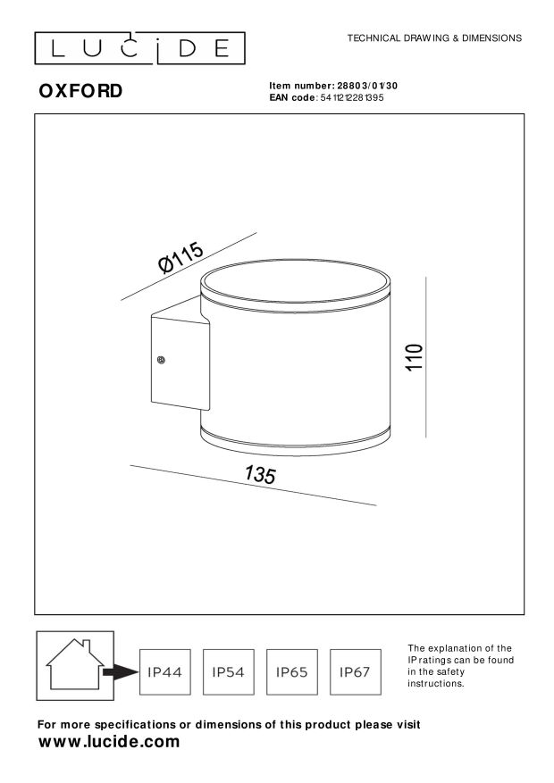 Уличный настенный светильник Lucide OXFORD 28803/01/30