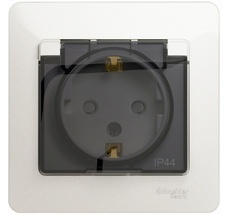 Розетка встраиваемая с заземлением, шторками и крышкой (перламутровый) IP44 Systeme Electric GSL000648