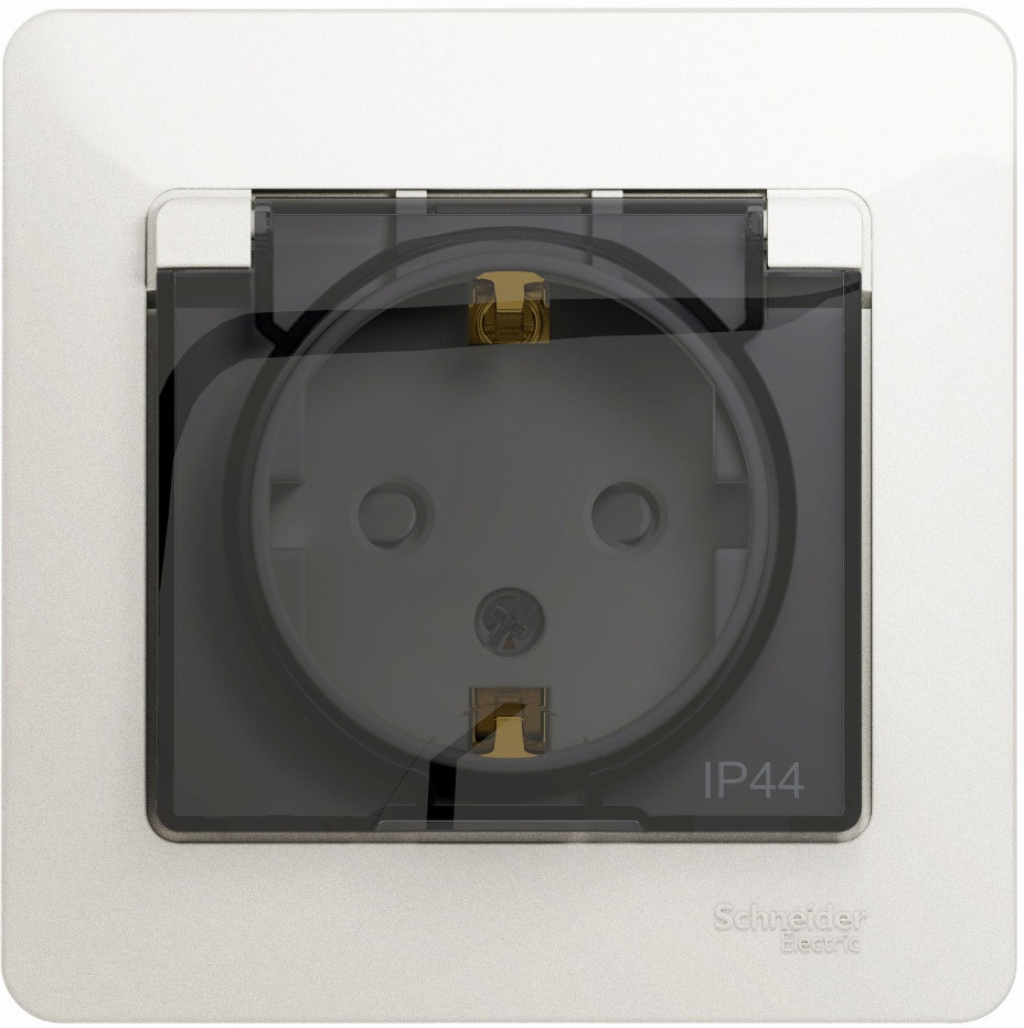 Розетка встраиваемая с заземлением, шторками и крышкой (перламутровый) IP44 Systeme Electric GSL000648