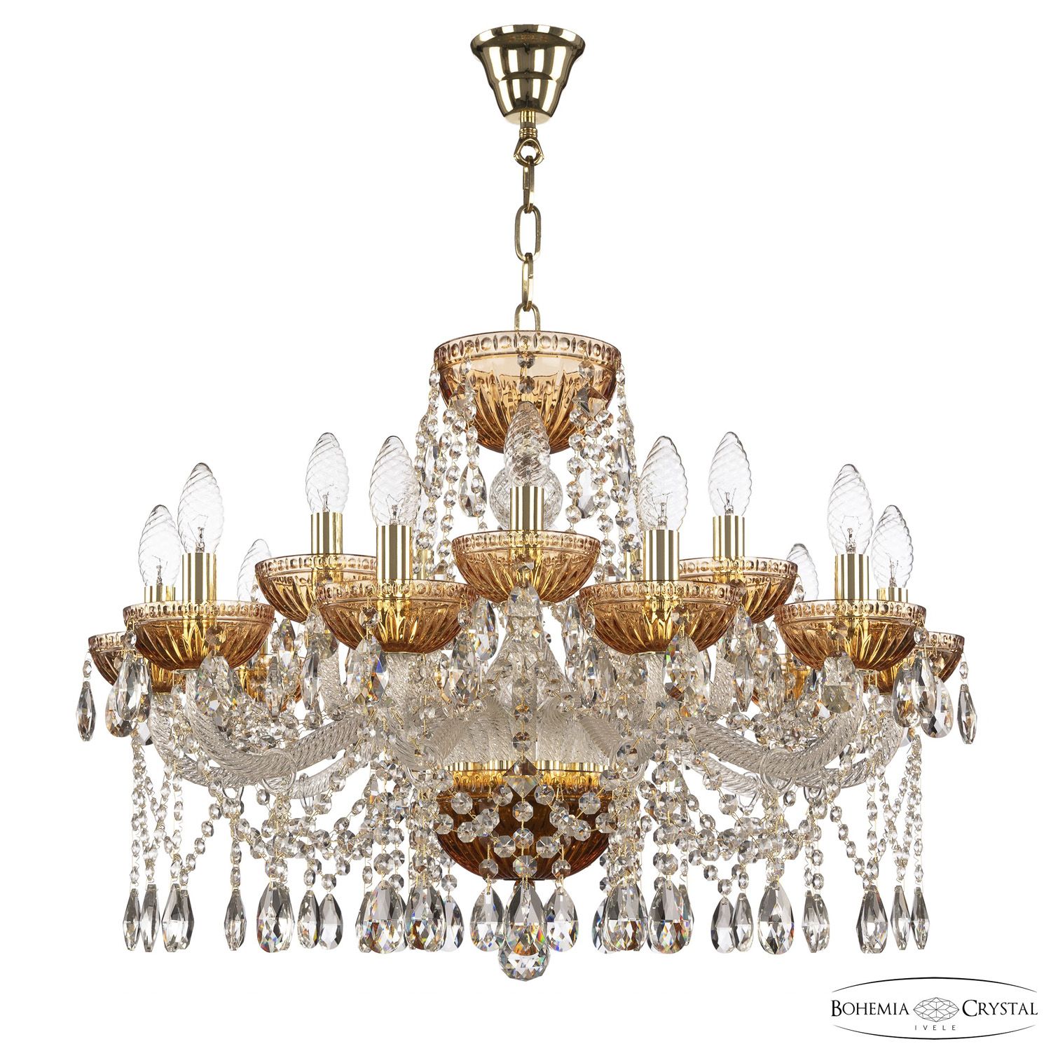 Хрустальная люстра Bohemia Ivele Crystal 5413/10+5/240 G Amber/M-1G_BI