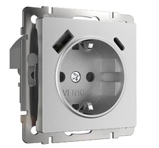 Розетка с заземлением, шторками и USB тип A+C Werkel a063618_WR