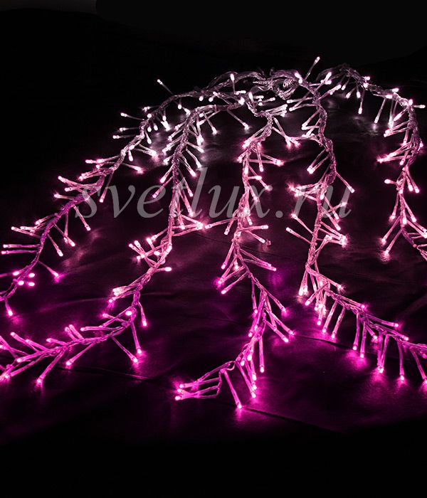 

Гирлянда Бахрома с Эффектом Бегущий Огонь 2 x 1 м Бело-Розовая 24В, 320 LED, Провод Прозрачный Силикон, IP65 10-001, 10-001
