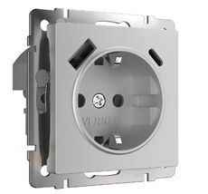 Розетка с заземлением, шторками и USB Werkel a067703_WR