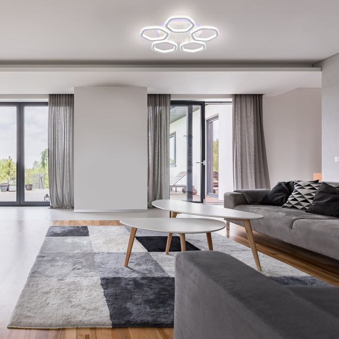 Люстра led с 5 плафонами (+ночной режим) с пультом 10263/5 LED*180+8W Escada 10263/5LED BL_ESC