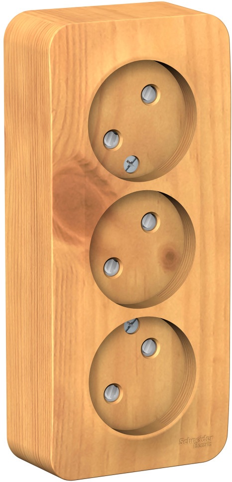 Розетка накладная тройная без заземления со шторками (ясень) Systeme Electric BLNRA001315
