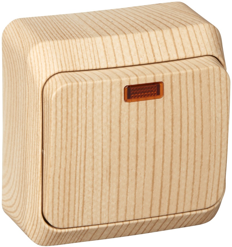 Выключатель накладной одноклавишный с подсветкой (сосна) Systeme Electric BA10-005D