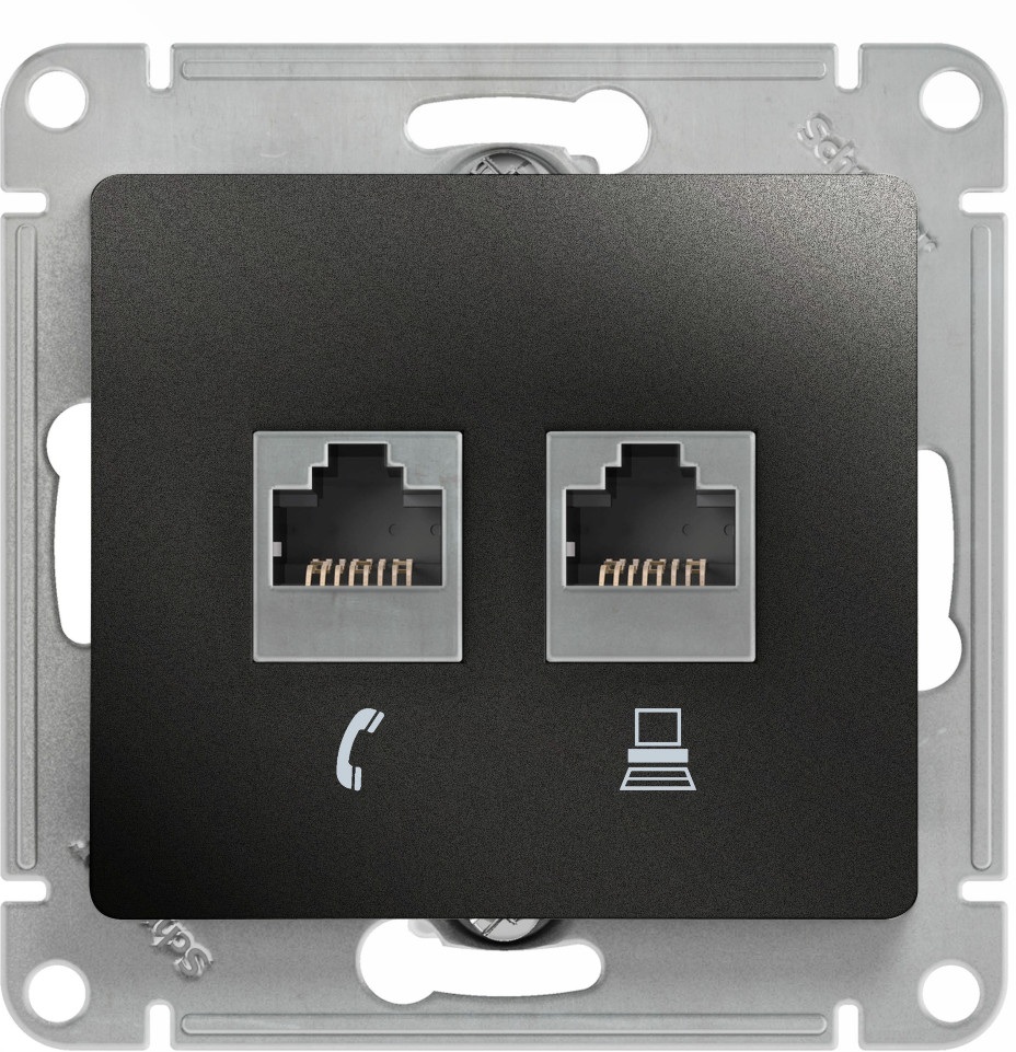 Розетка встраиваемая телефонная RJ-11 + Ethernet RJ-45 (антрацит) Systeme Electric GSL000785
