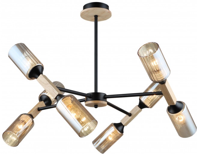 Потолочная люстра на штанге Imex MD.5495-8-S-BK+WOOD_IM