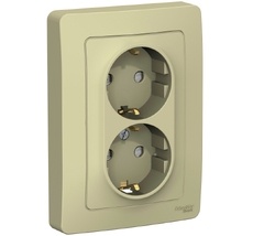 Розетка встраиваемая двойная с заземлением и шторками (бежевый) Systeme Electric BLNRS001127