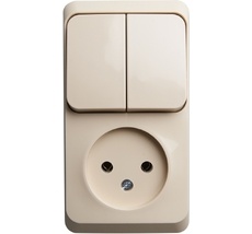 Розетка накладная без заземления с двухклавишным выключателем (кремовый) Systeme Electric BPA16-205K