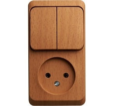 Розетка накладная без заземления с двухклавишным выключателем (бук) Systeme Electric BPA16-205T