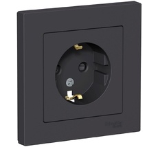 Розетка встраиваемая с заземлением и шторками (карбон) Systeme Electric ATN001044