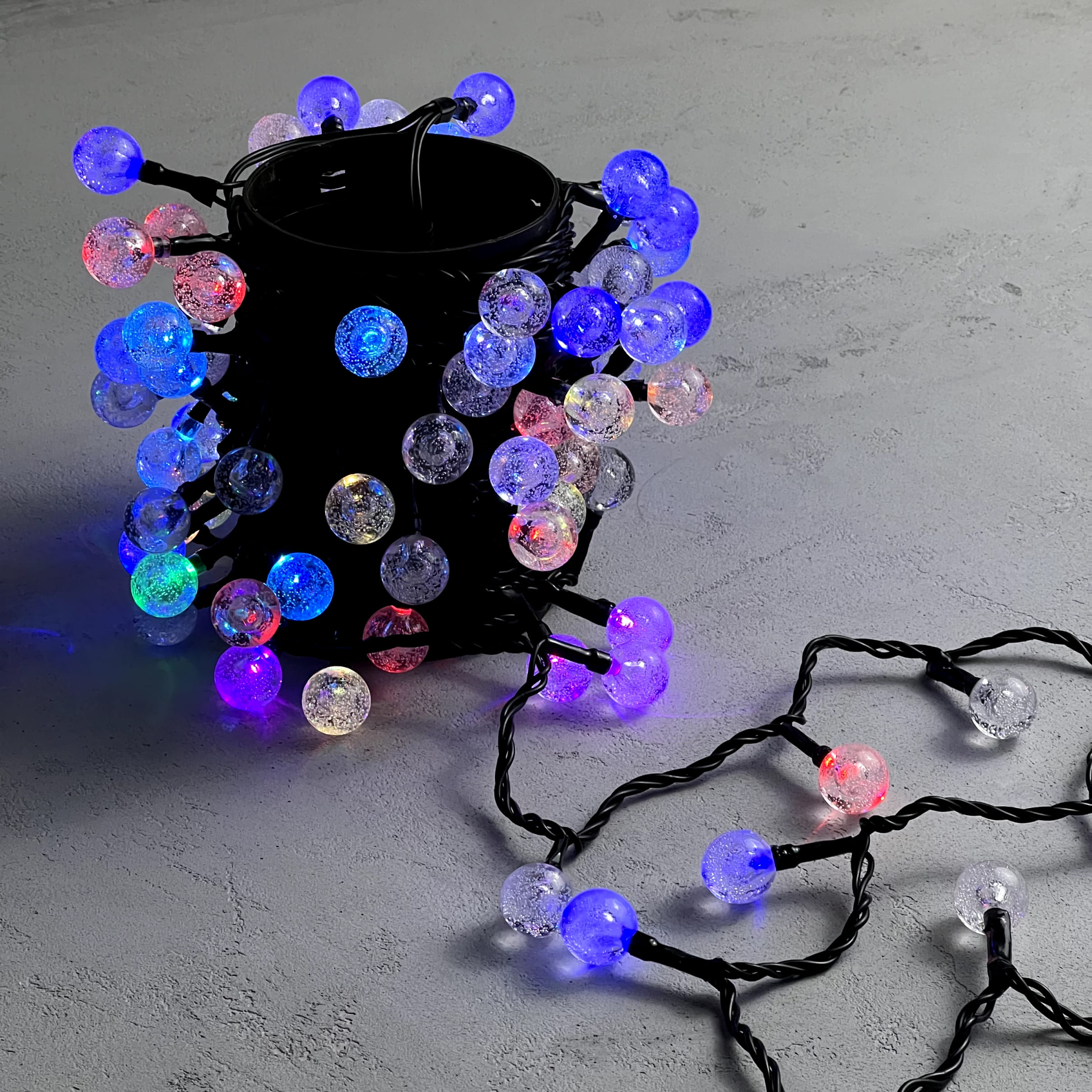 Гирлянда Шарики 10м Разноцветная 9В, Диаметр Шарика 23мм, 100 LED, Провод Черный ПВХ, IP54 PCS-100B-RGB